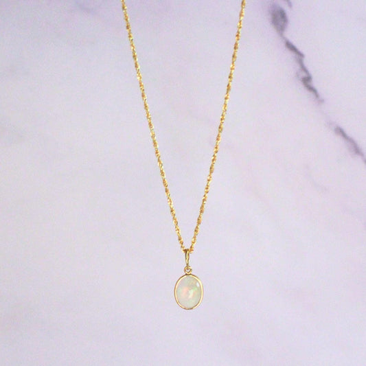 Natural Opal Pendant Lori Necklace: 18k Solid Gold Rope Chain