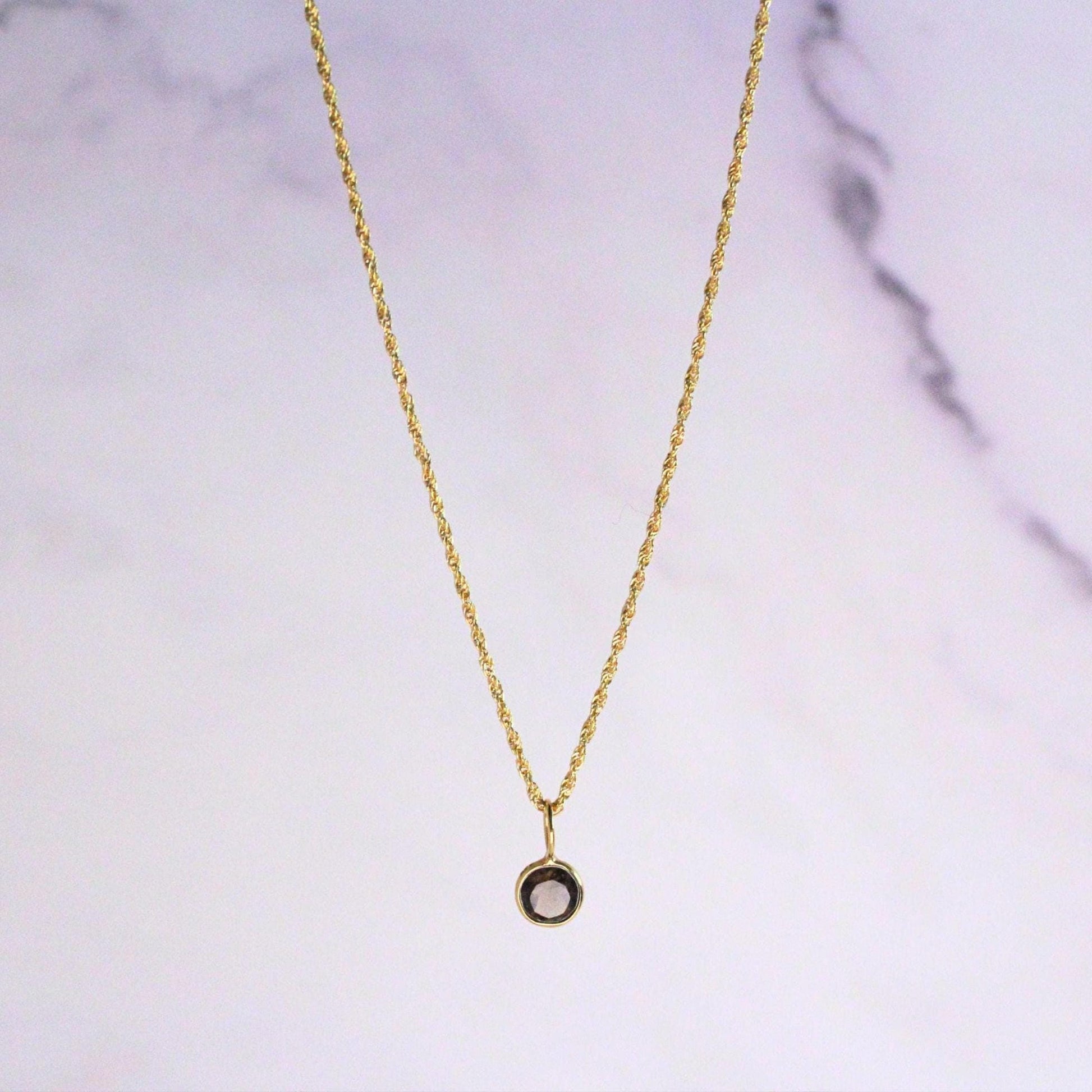 18K Solid Gold Lori Smoky Quartz Necklace: Minimalist Gemstone Pendant