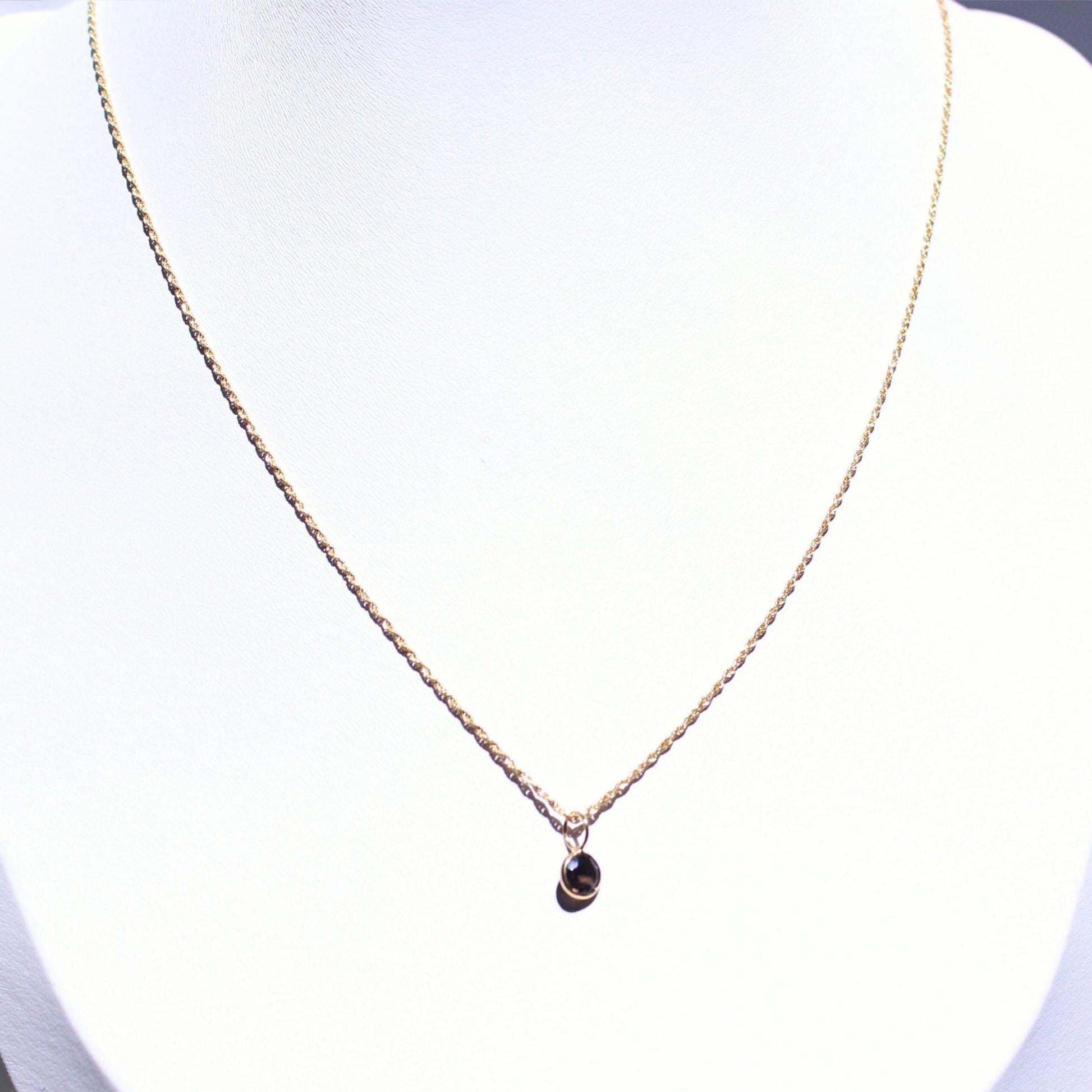 18K Solid Gold Lori Smoky Quartz Necklace: Minimalist Gemstone Pendant