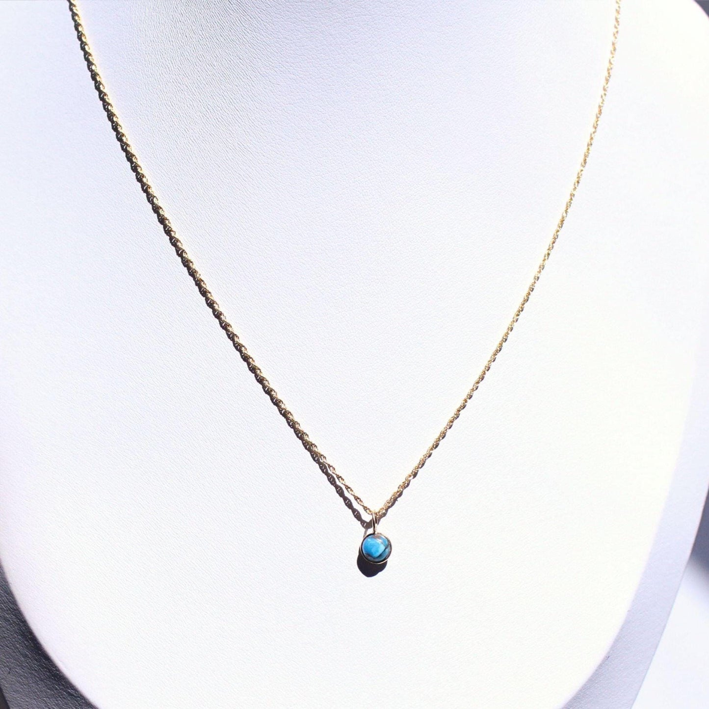 18K Solid Gold Copper Turquoise Lori Necklace: Dainty December Birthstone