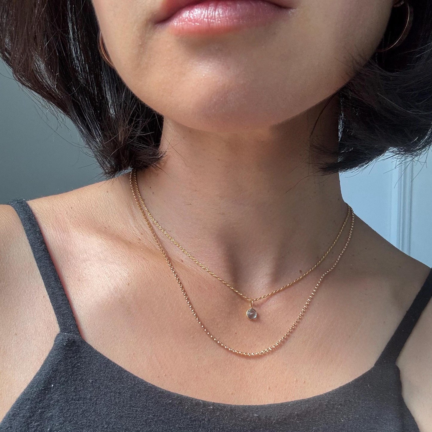 18K Solid Gold Lori Blue Topaz Necklace: Dainty December Birthstone Pendant