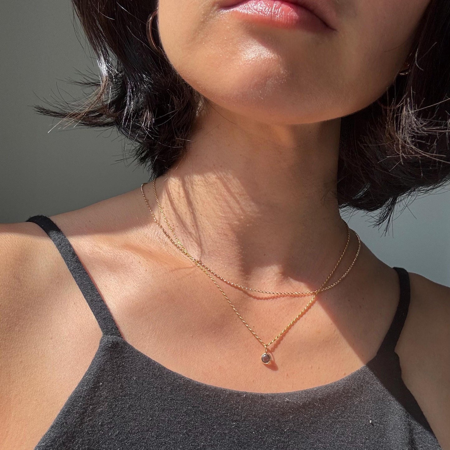18K Solid Gold Lori Smoky Quartz Necklace: Minimalist Gemstone Pendant