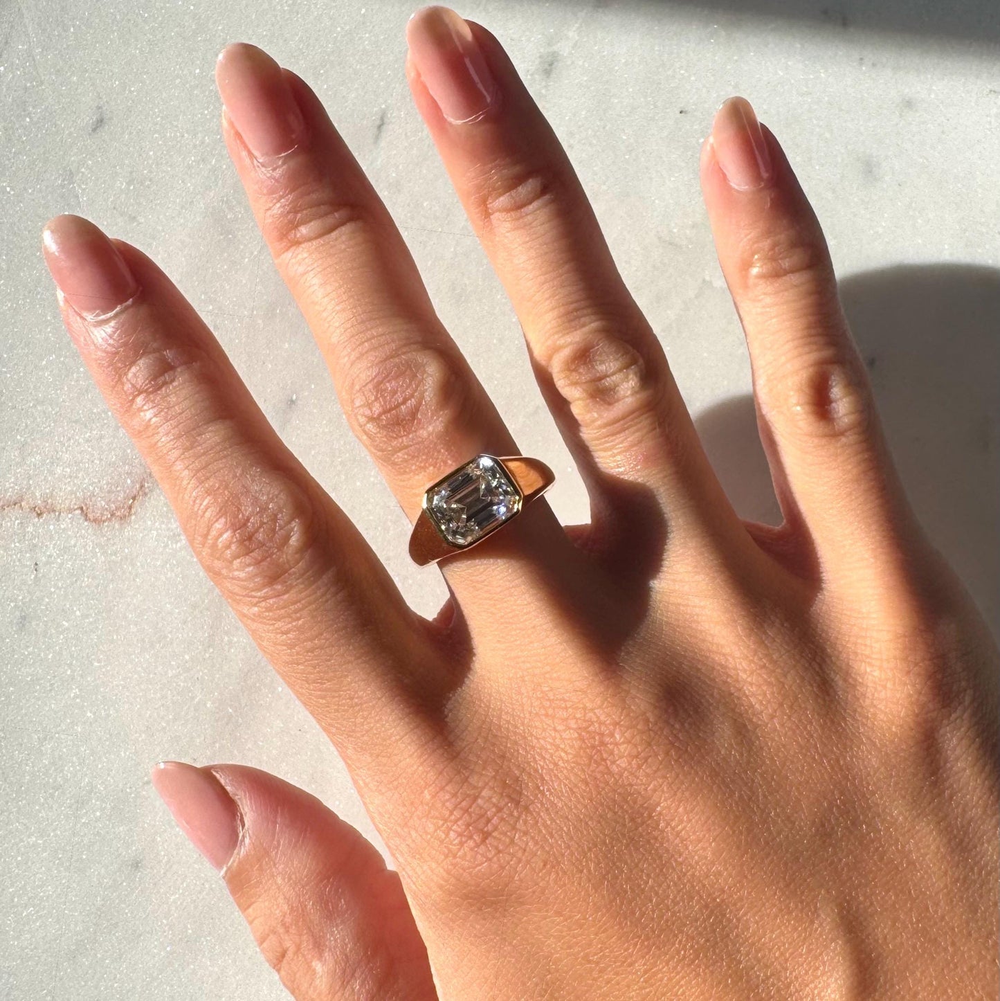 14K Gold Atlas Signet Ring with Emerald-Cut Moissanite – Modern Minimalist Design