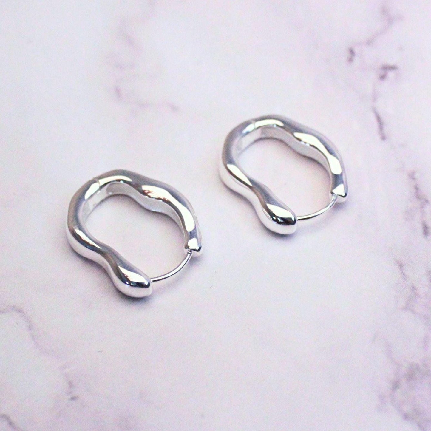 Sterling Silver Organic Hoop Emma Earrings | Modern Sculptural Huggies
