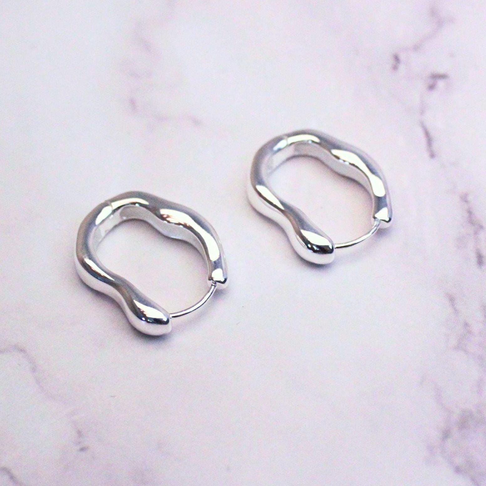 Sterling Silver Organic Hoop Emma Earrings | Modern Sculptural Huggies