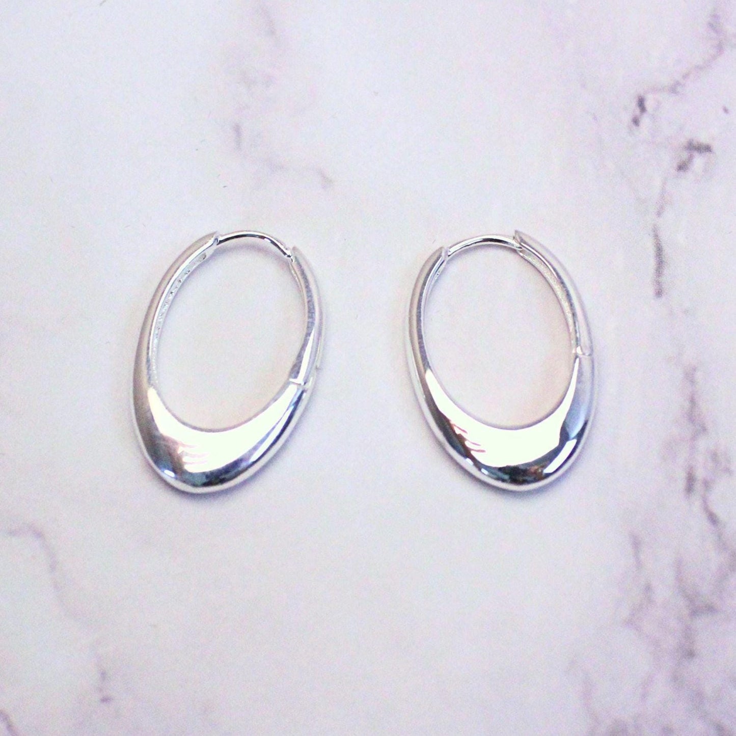 Sterling Silver Oval Mia Hoop Earrings | Modern Minimalist Statement Hoops