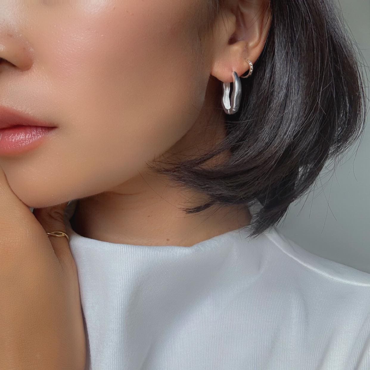 Sterling Silver Organic Hoop Emma Earrings | Modern Sculptural Huggies