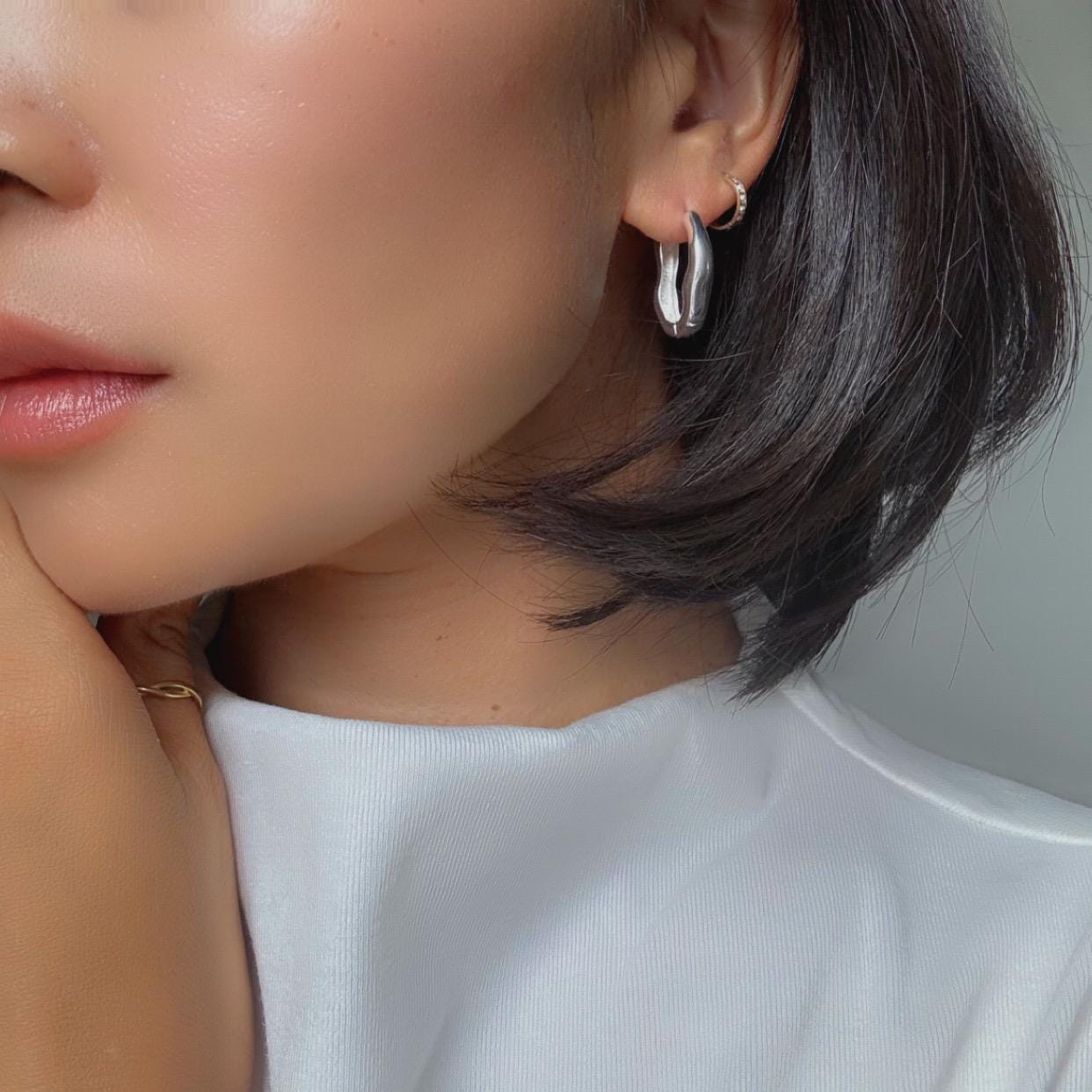 Sterling Silver Organic Hoop Emma Earrings | Modern Sculptural Huggies