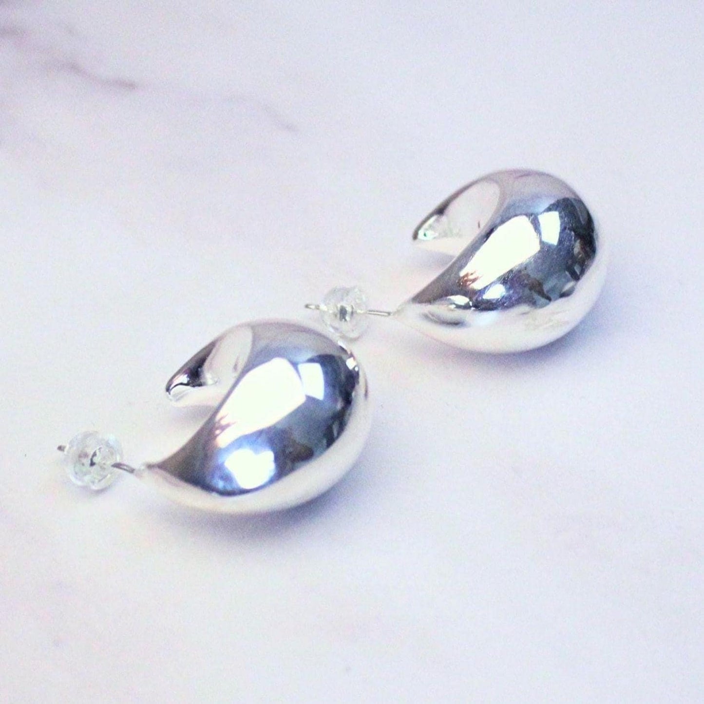 Sterling Silver Crescent Ava Hoop Earrings | Extra Large Modern Minimalist Statement Hoops