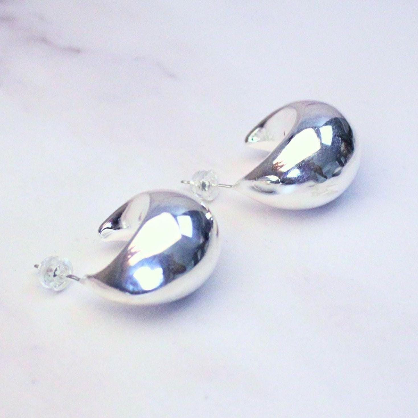 Sterling Silver Crescent Ava Hoop Earrings | Extra Large Modern Minimalist Statement Hoops