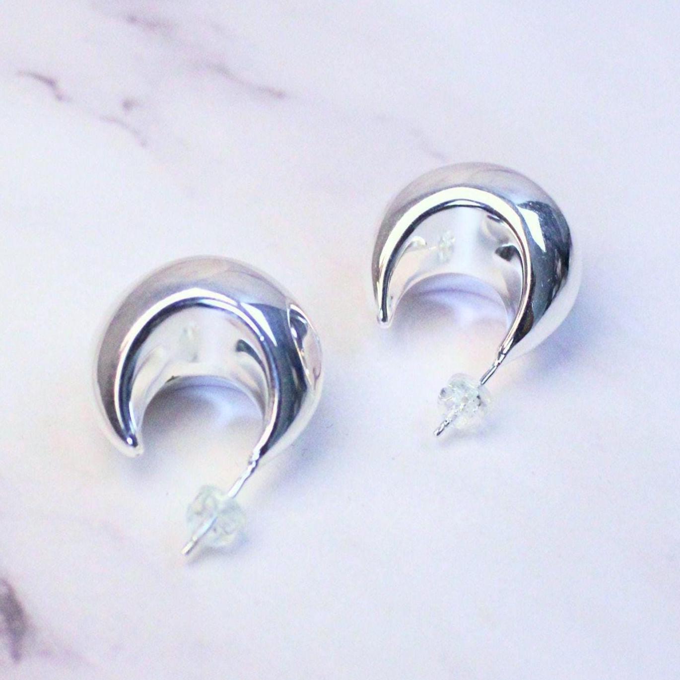 Sterling Silver Crescent Ava Hoop Earrings | Extra Large Modern Minimalist Statement Hoops