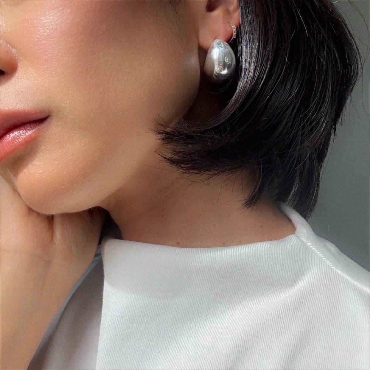 Sterling Silver Crescent Ava Hoop Earrings | Extra Large Modern Minimalist Statement Hoops