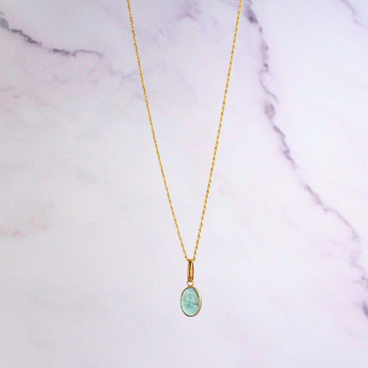 18K Solid Gold Emerald Lori Necklace: Dainty May Birthstone Pendant