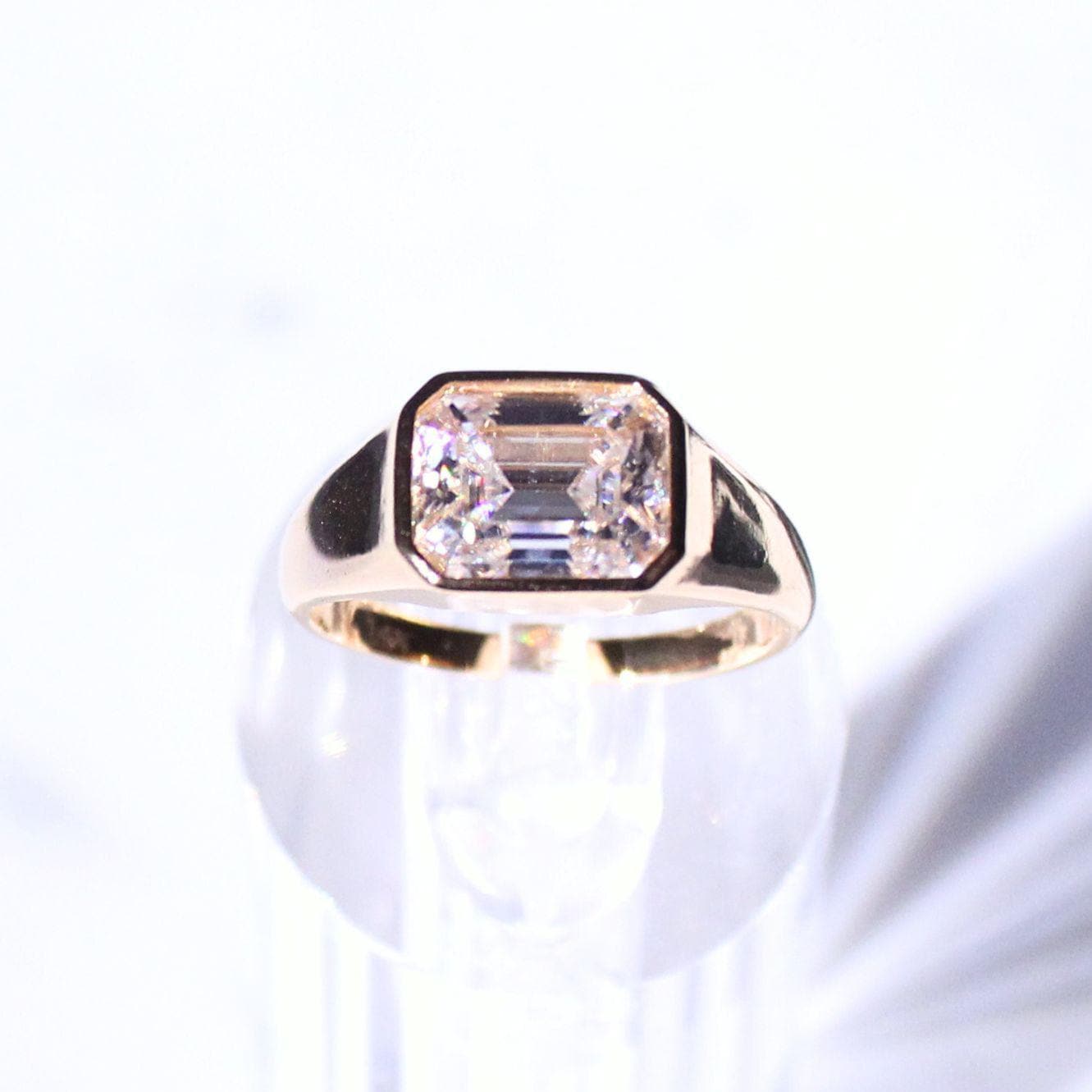 14K Gold Atlas Signet Ring with Emerald-Cut Moissanite – Modern Minimalist Design