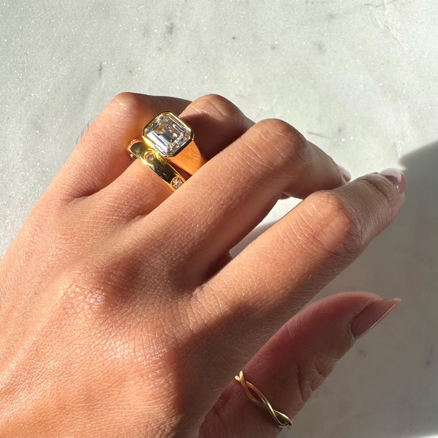 14K Gold Atlas Signet Ring with Emerald-Cut Moissanite – Modern Minimalist Design