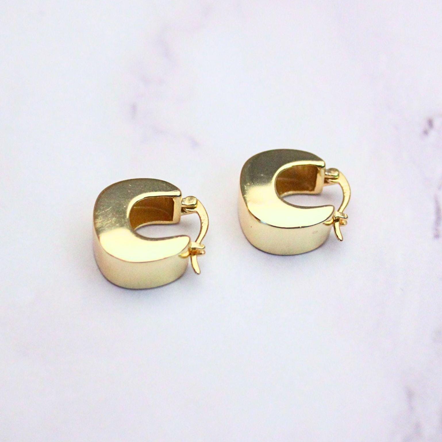 14K Gold Plated Sterling Silver Chunky Kelly Hoop Earrings | Modern Minimalist Hoops | Everyday Gold Earrings