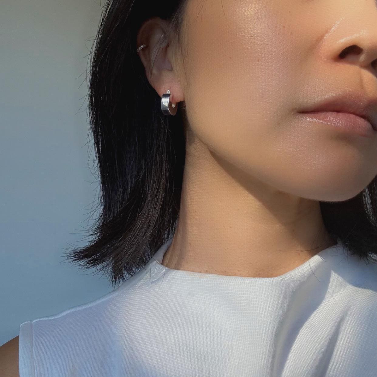 Sterling Silver Chunky Kelly Hoop Earrings | Modern Minimalist Silver Hoops | Everyday Statement Earrings