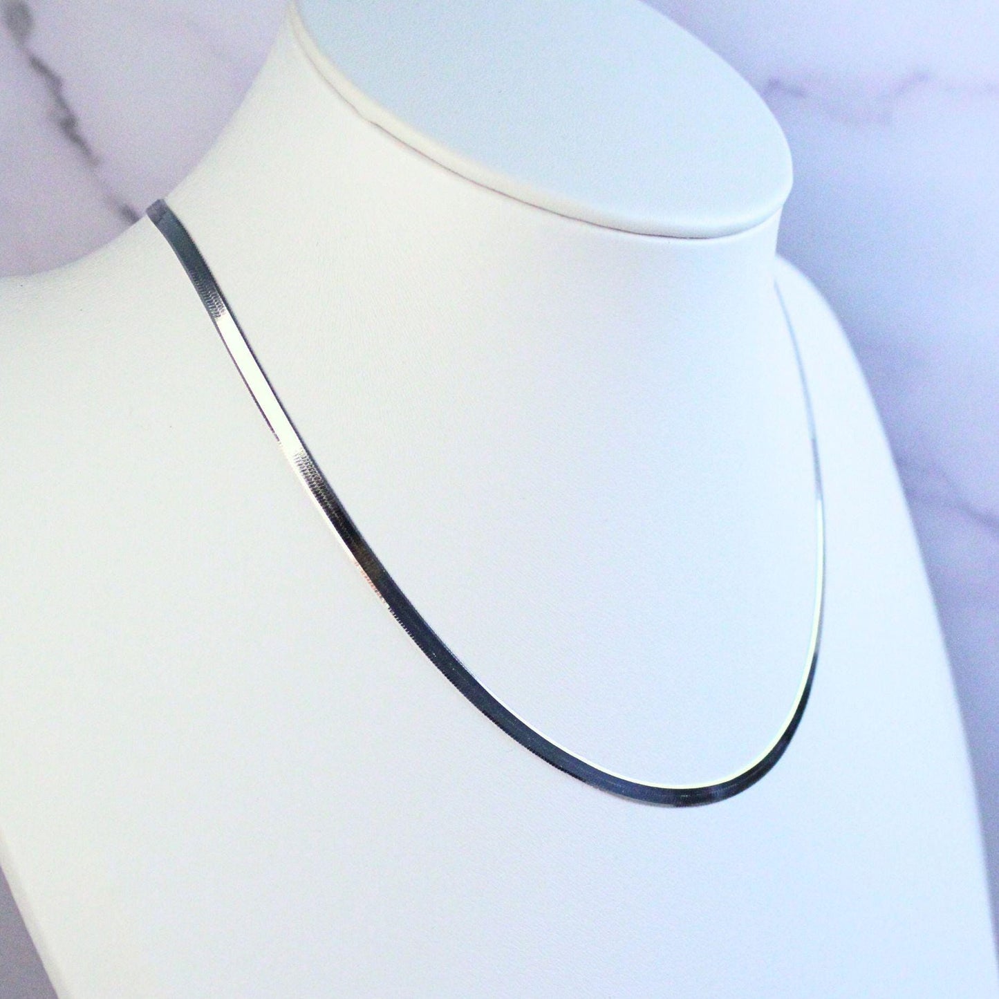 Sterling Silver Herringbone Elliot Necklace | 3mm Flat Snake Chain | 925 Solid Silver Choker | Minimalist Layering Necklace