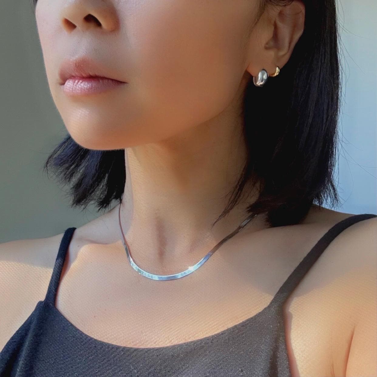 Sterling Silver Herringbone Elliot Necklace | 3mm Flat Snake Chain | 925 Solid Silver Choker | Minimalist Layering Necklace