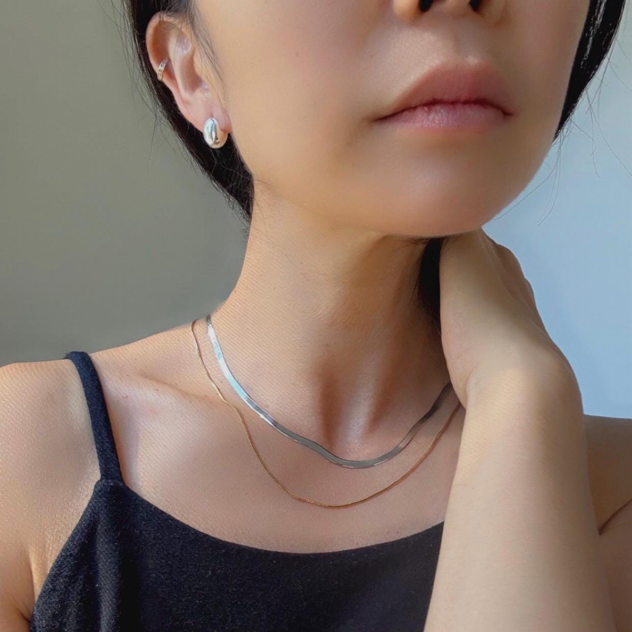 Sterling Silver Herringbone Elliot Necklace | 3mm Flat Snake Chain | 925 Solid Silver Choker | Minimalist Layering Necklace