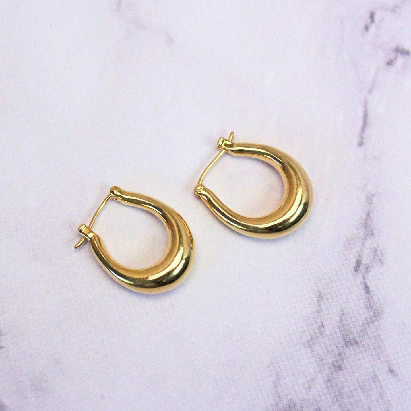 18K Solid Gold Nina Hoop Earrings | Classic Teardrop Hoops | Minimalist Everyday Gold Jewelry