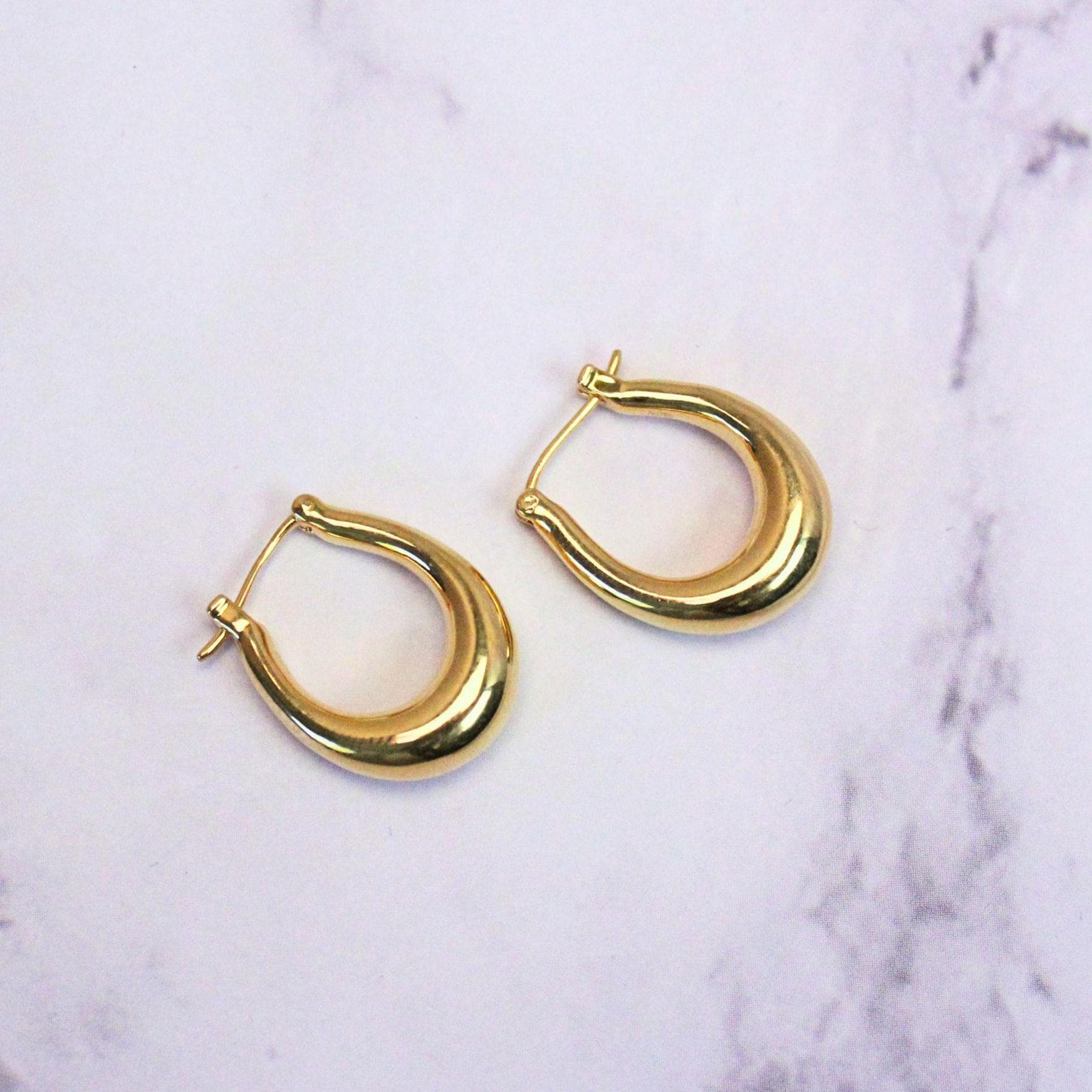 18K Solid Gold Nina Hoop Earrings | Classic Teardrop Hoops | Minimalist Everyday Gold Jewelry