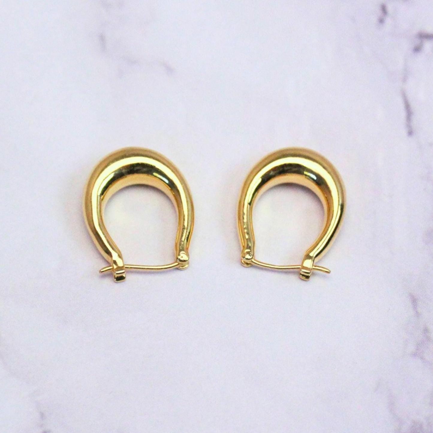 18K Solid Gold Nina Hoop Earrings | Classic Teardrop Hoops | Minimalist Everyday Gold Jewelry