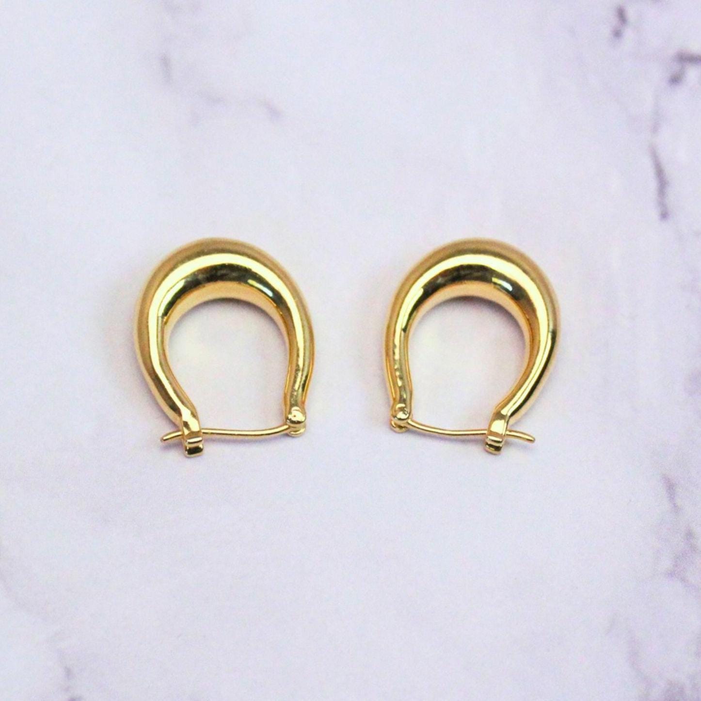 18K Solid Gold Nina Hoop Earrings | Classic Teardrop Hoops | Minimalist Everyday Gold Jewelry