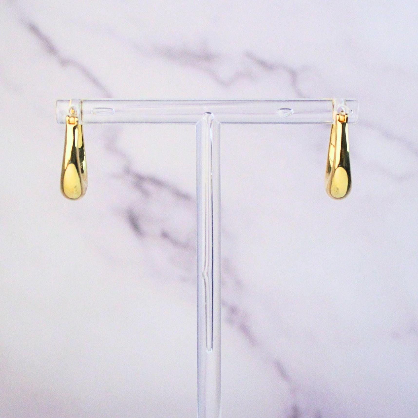 18K Solid Gold Nina Hoop Earrings | Classic Teardrop Hoops | Minimalist Everyday Gold Jewelry