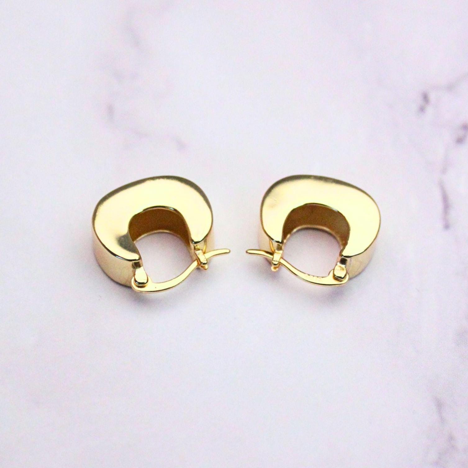 14K Gold Plated Sterling Silver Chunky Kelly Hoop Earrings | Modern Minimalist Hoops | Everyday Gold Earrings