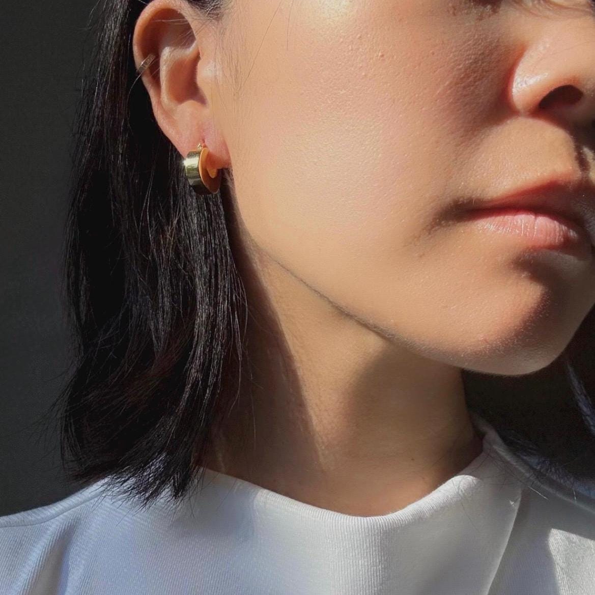 14K Gold Plated Sterling Silver Chunky Kelly Hoop Earrings | Modern Minimalist Hoops | Everyday Gold Earrings