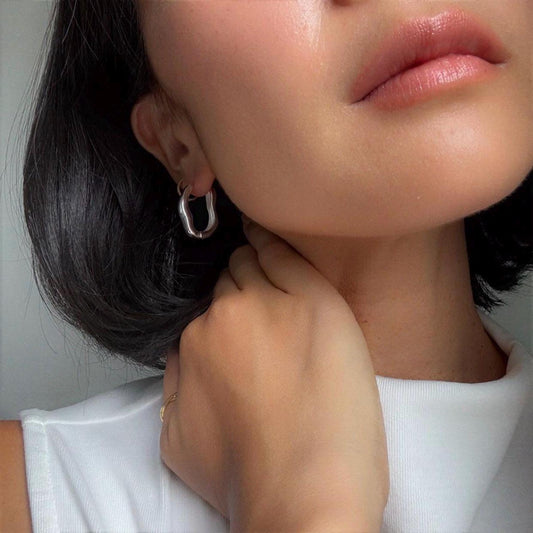 Sterling Silver Organic Hoop Emma Earrings | Modern Sculptural Huggies