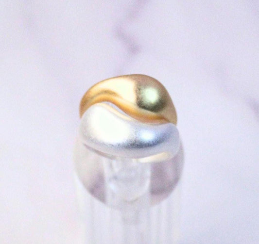 Minimalist and Organic Shaped Adjustable Sterling Silver & Gold Melody Ring Set