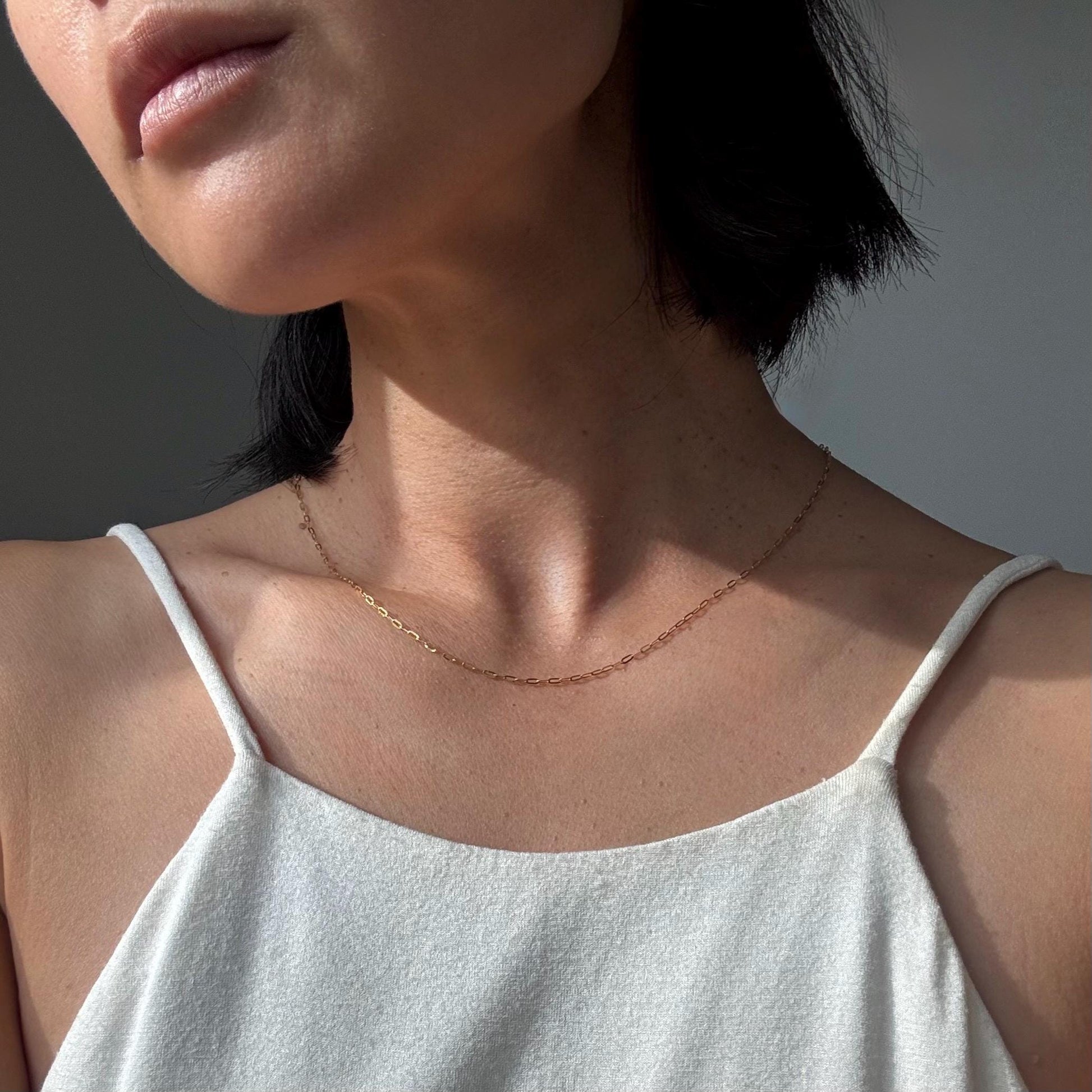 18K Solid Gold Paperclip Chain Gabby Necklace: Dainty Minimalist Jewelry