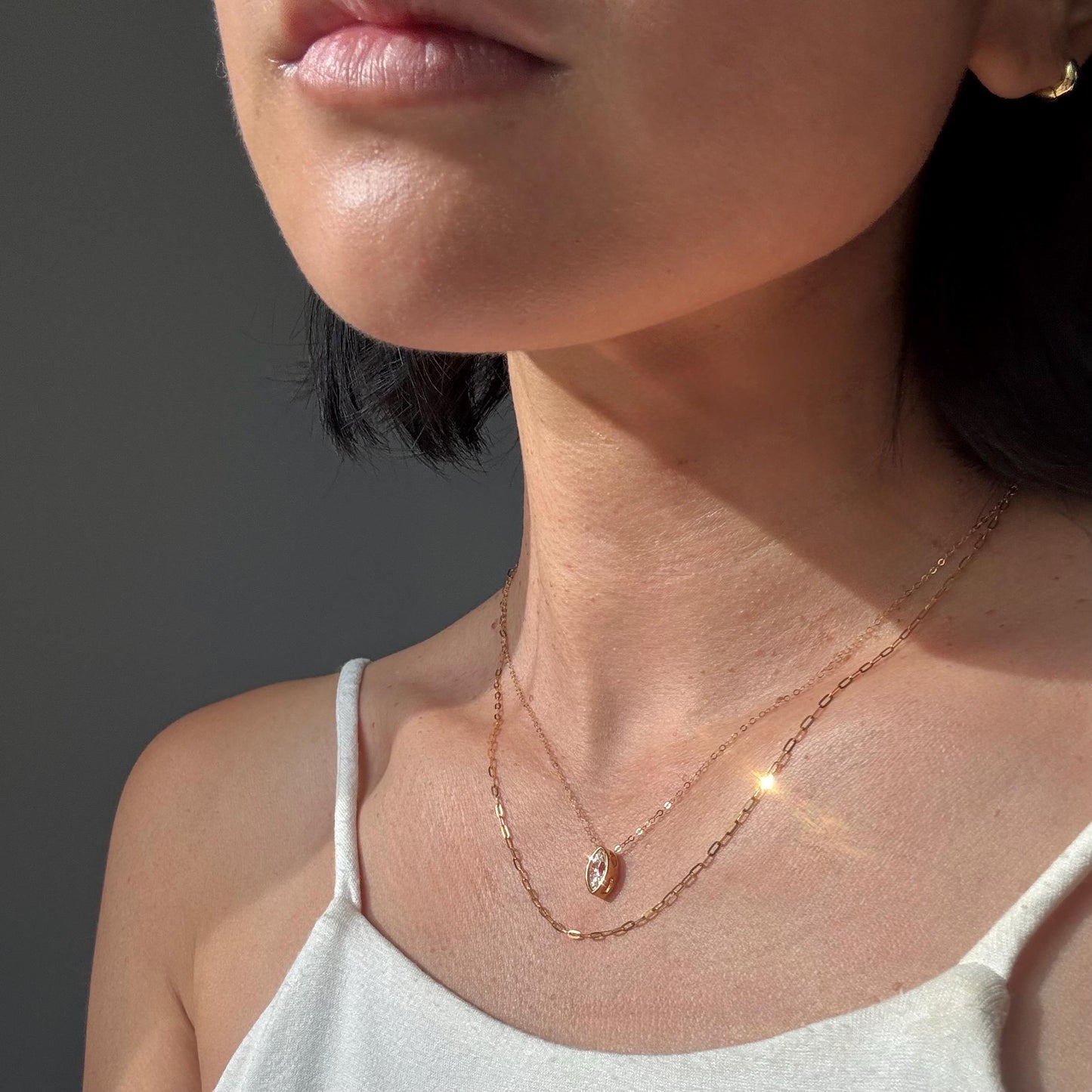 18K Solid Gold Paperclip Chain Gabby Necklace: Dainty Minimalist Jewelry