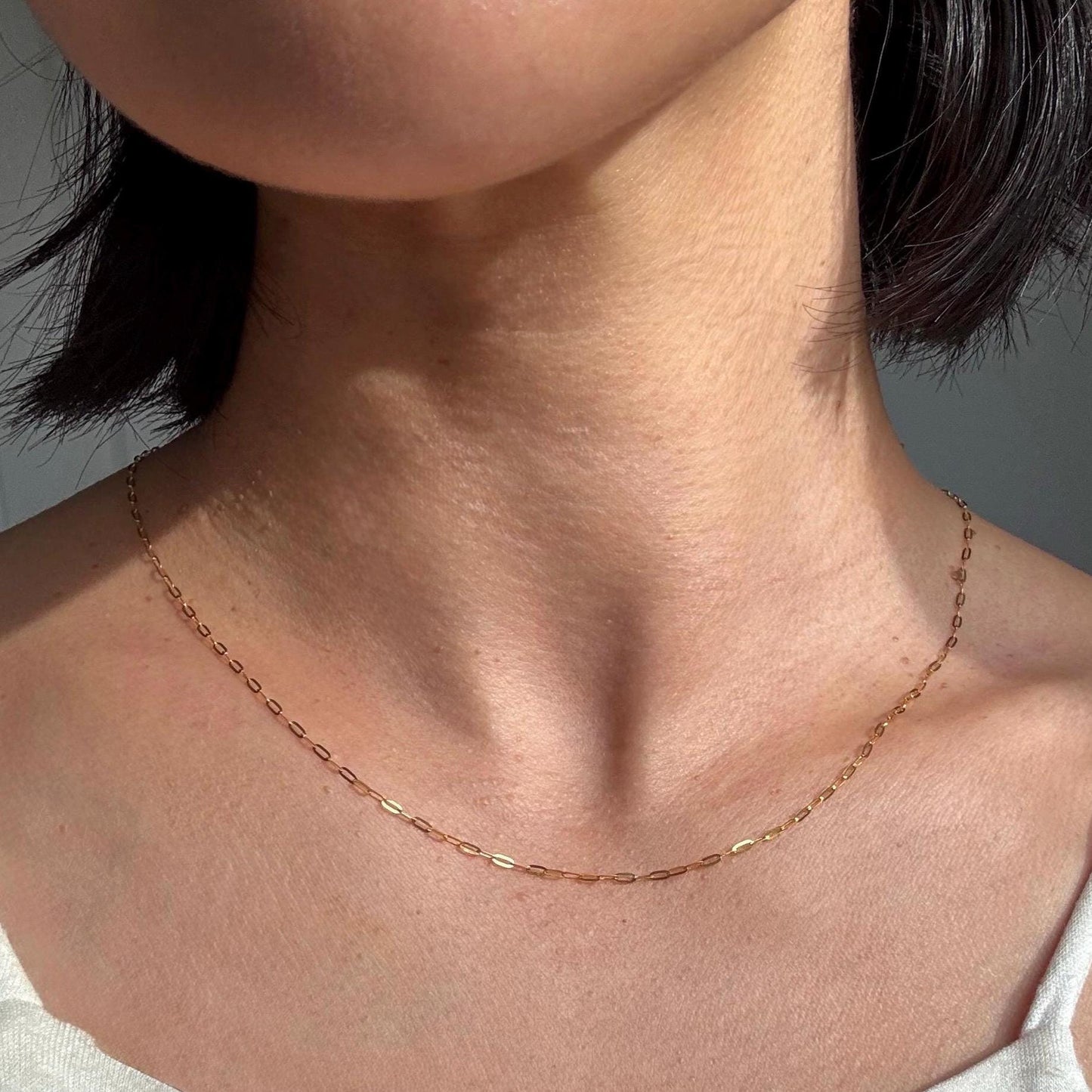 18K Solid Gold Paperclip Chain Gabby Necklace: Dainty Minimalist Jewelry