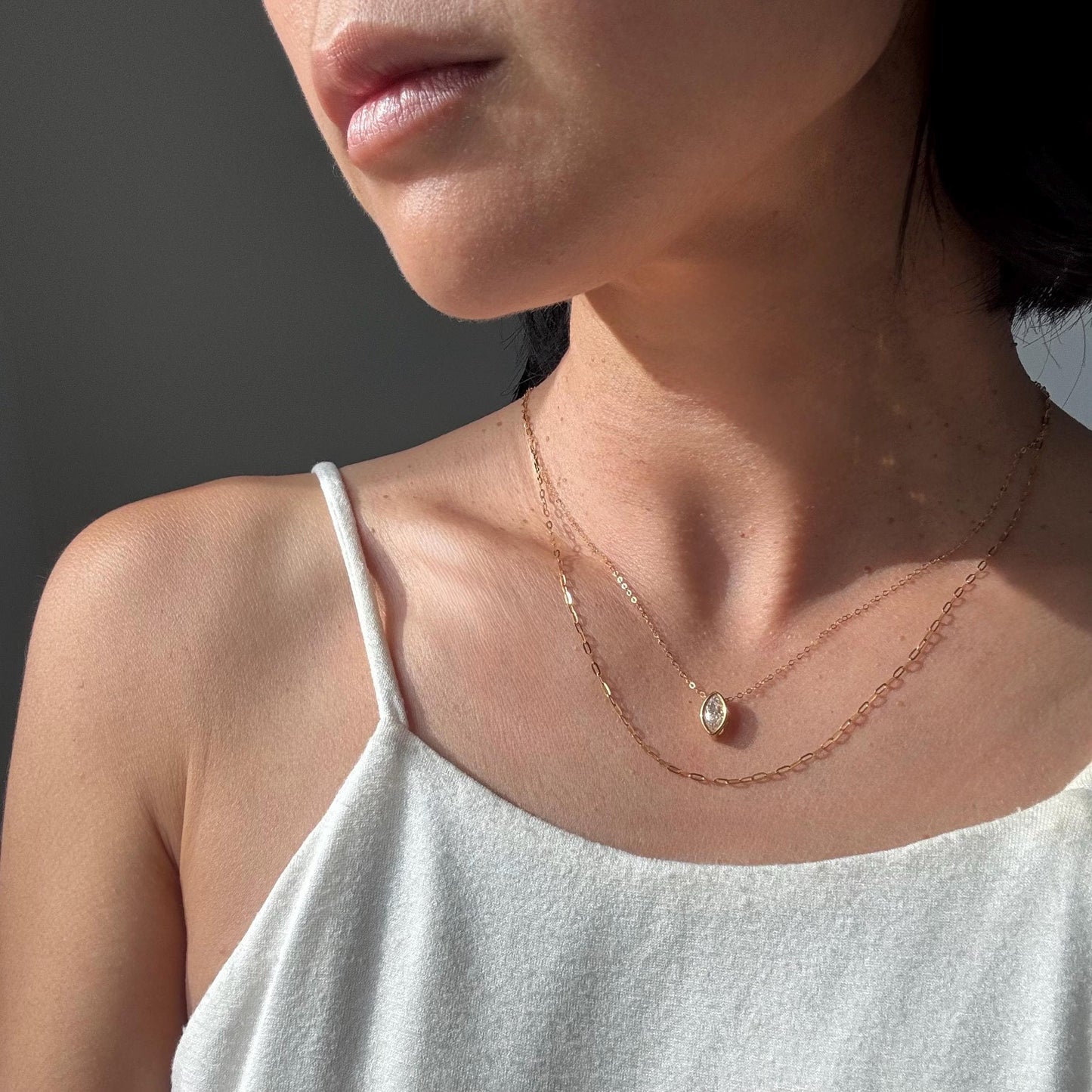 P. only-18K Solid Gold Marquise 0.5ct Moissanite Rose Necklace: Minimalist Bezel Setting