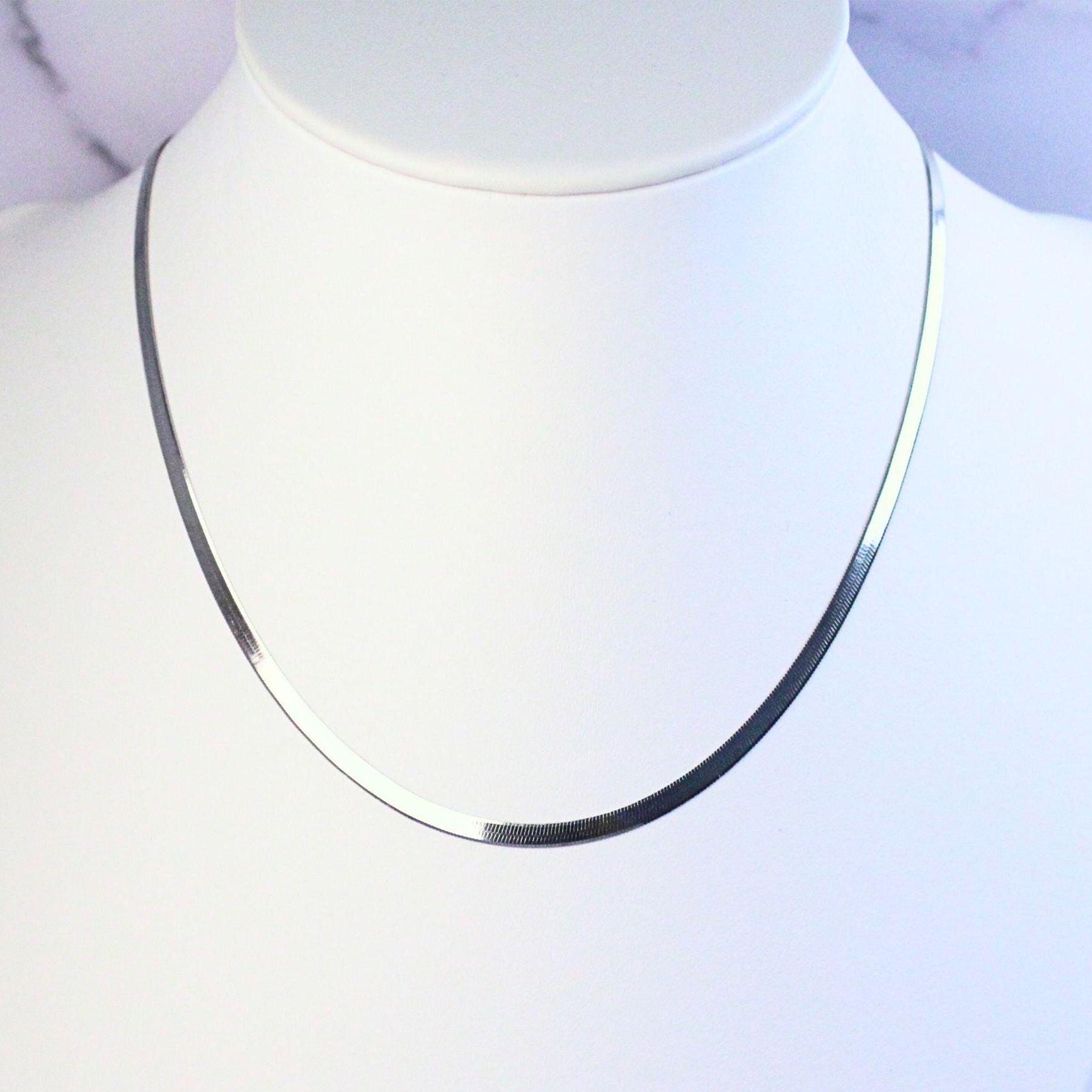 Sterling Silver Herringbone Elliot Necklace | 3mm Flat Snake Chain | 925 Solid Silver Choker | Minimalist Layering Necklace