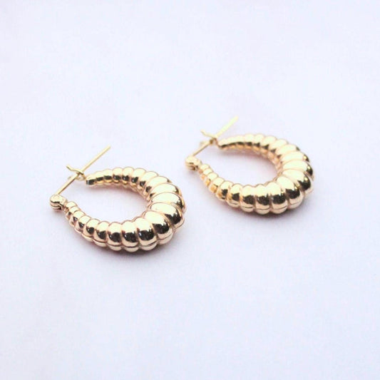 Vintage 14K Solid Gold Ribbed Hoop Earrings
