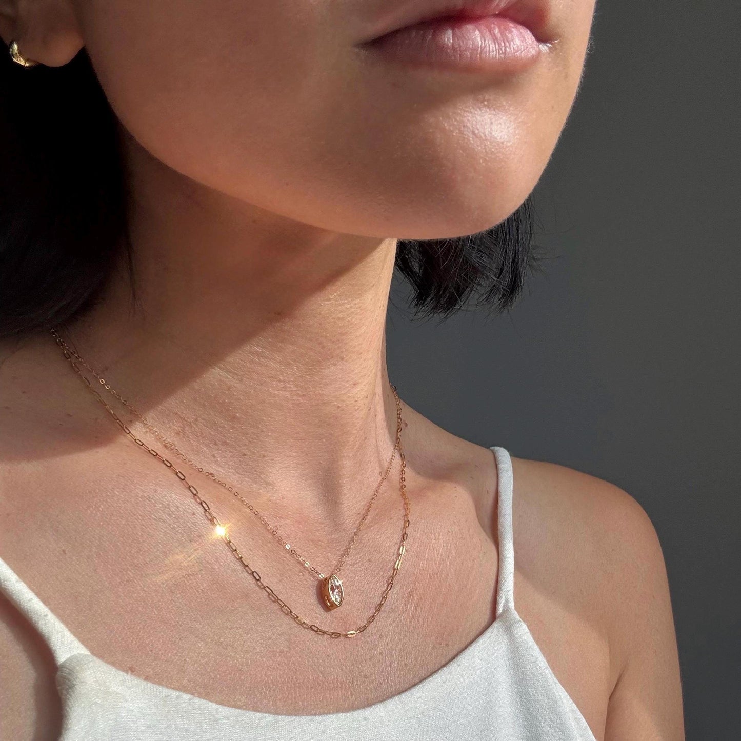 P. only-18K Solid Gold Marquise 0.5ct Moissanite Rose Necklace: Minimalist Bezel Setting