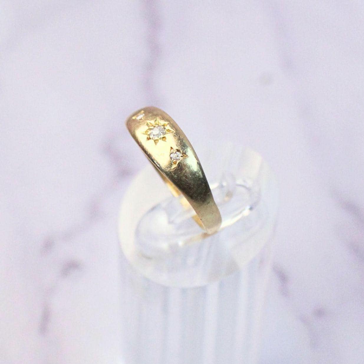 18K Solid Gold Gypsy Ring with Natural Diamonds | Vintage Starburst Ring