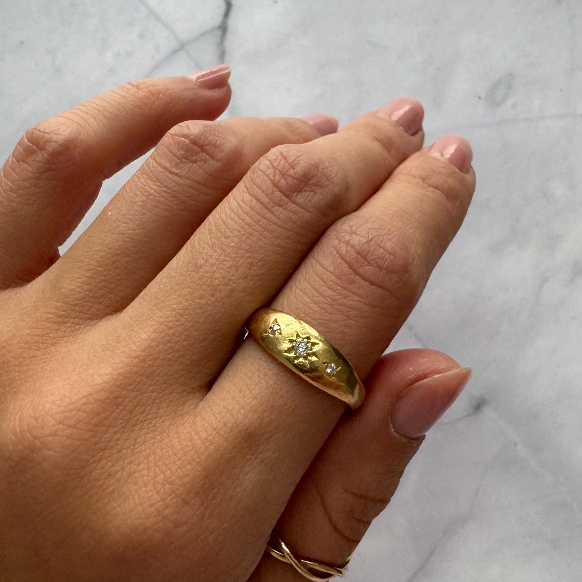 18K Solid Gold Gypsy Ring with Natural Diamonds | Vintage Starburst Ring