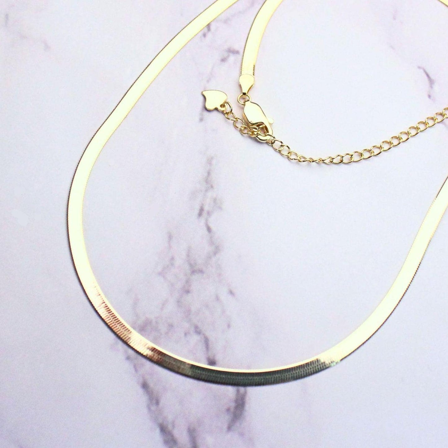 18K Plated Sterling Silver Herringbone Elliot Necklace | 3mm Flat Snake Chain