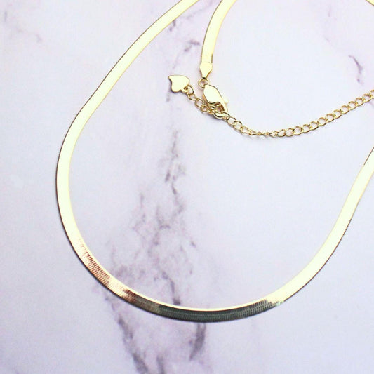 14K Plated Sterling Silver Herringbone Elliot Necklace | 3mm Flat Snake Chain