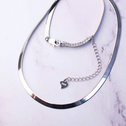 Sterling Silver Herringbone Elliot Necklace | 3mm Flat Snake Chain