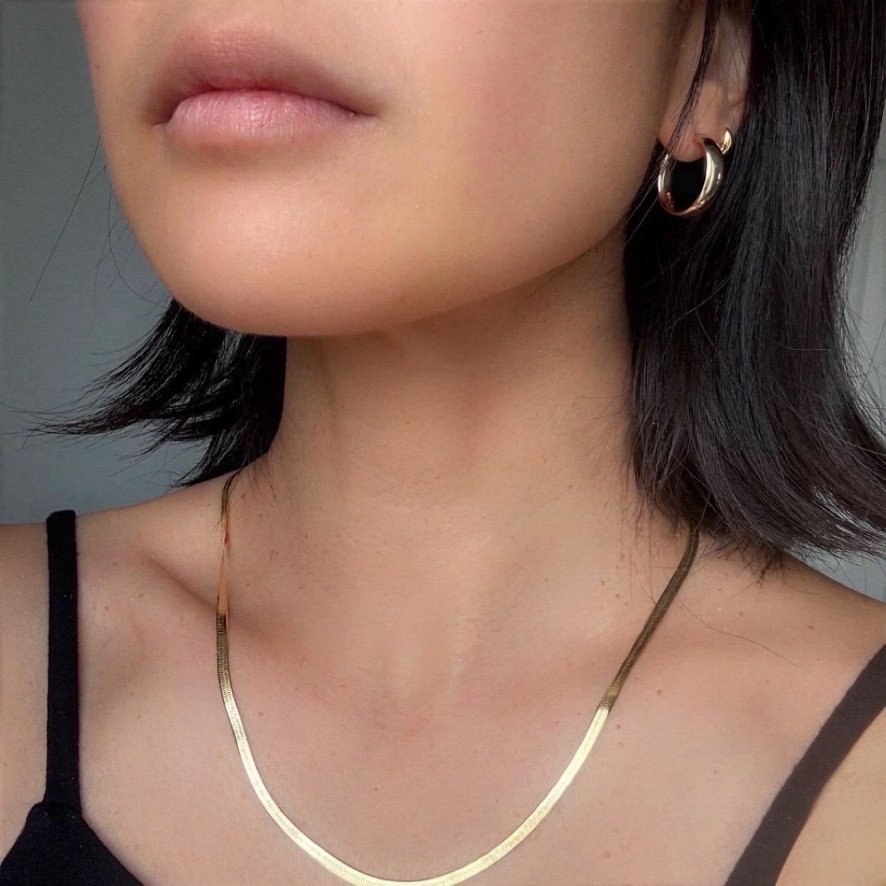 18K Plated Sterling Silver Herringbone Elliot Necklace | 3mm Flat Snake Chain