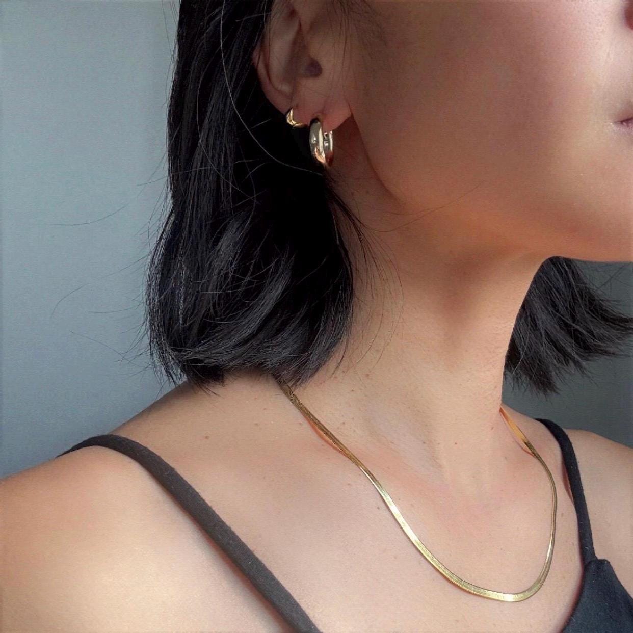 18K Plated Sterling Silver Herringbone Elliot Necklace | 3mm Flat Snake Chain