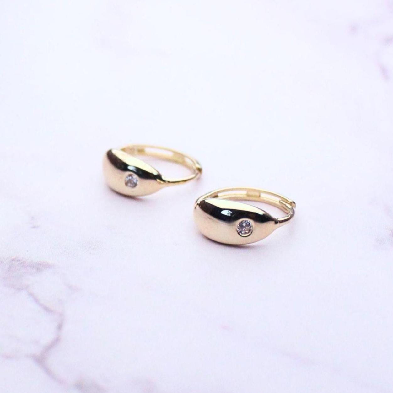 10K Solid Gold CZ Allison Hoop Earrings – Minimalist Everyday Huggies