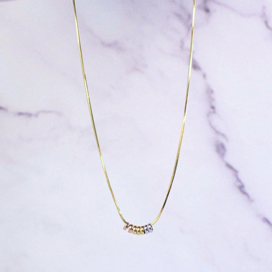 14K Solid Gold Vintage Beaded Necklace – Minimalist Everyday Chain