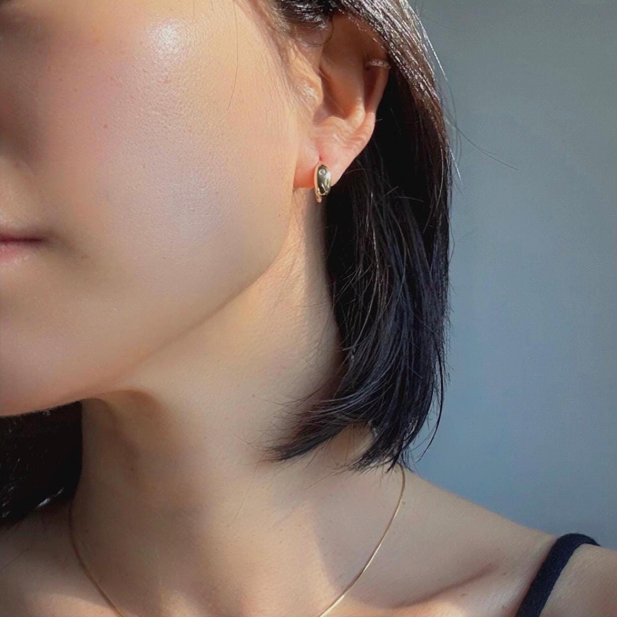 10K Solid Gold CZ Allison Hoop Earrings – Minimalist Everyday Huggies